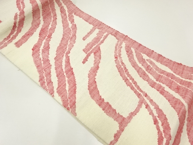 手織り真綿紬抽象模様織出し名古屋帯